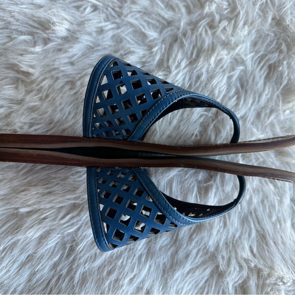 Tory Burch Blue mesh double T logo Sandals cut out flip flop - Picture 6 of 11